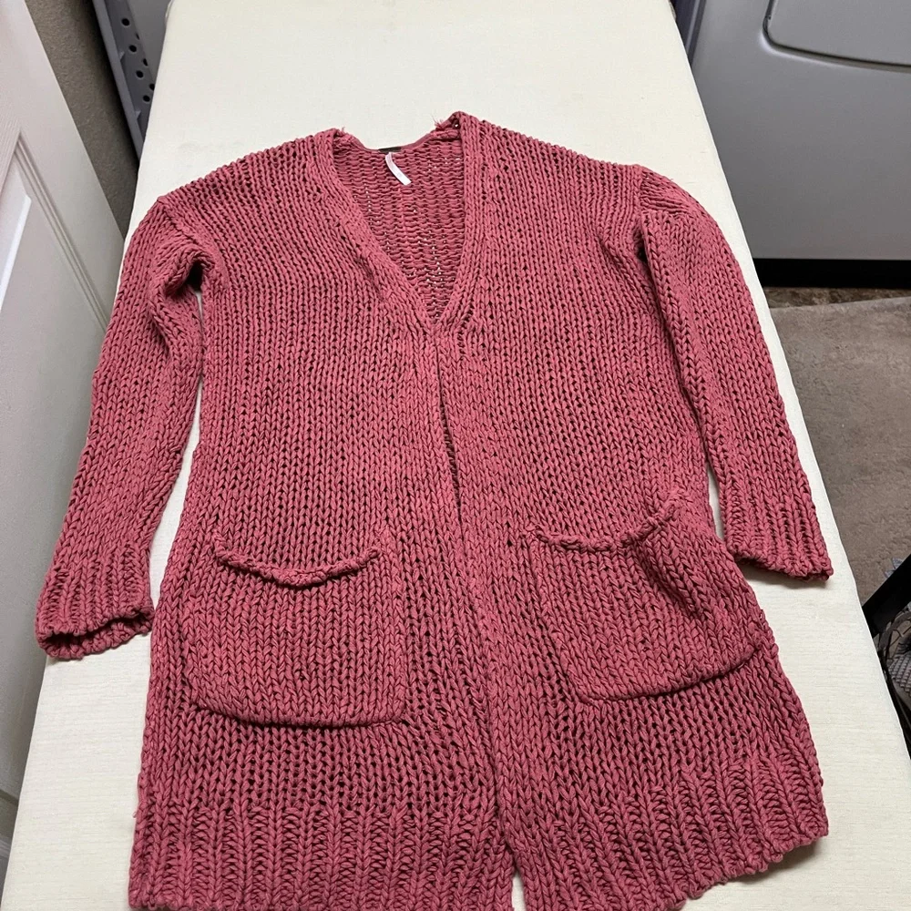 Free People XS rose pink Cotton Crochet Knit Cardigan